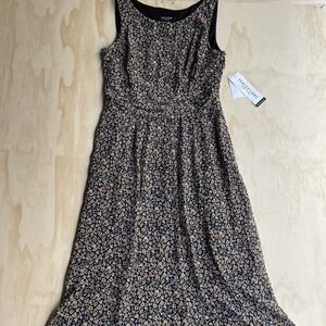 Perceptions New York Dress Womens Small Black Floral Sleeveless Fit & Flare Long
